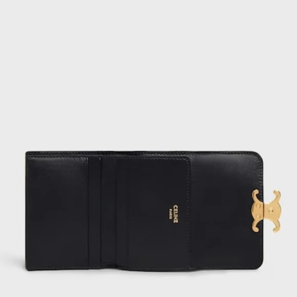 LIKE NEW!!! CELINE COMPACT WALLET WITH COIN TRIOMPHE IN Shiny Calfskin TRIFOLD - Picture 5 of 16